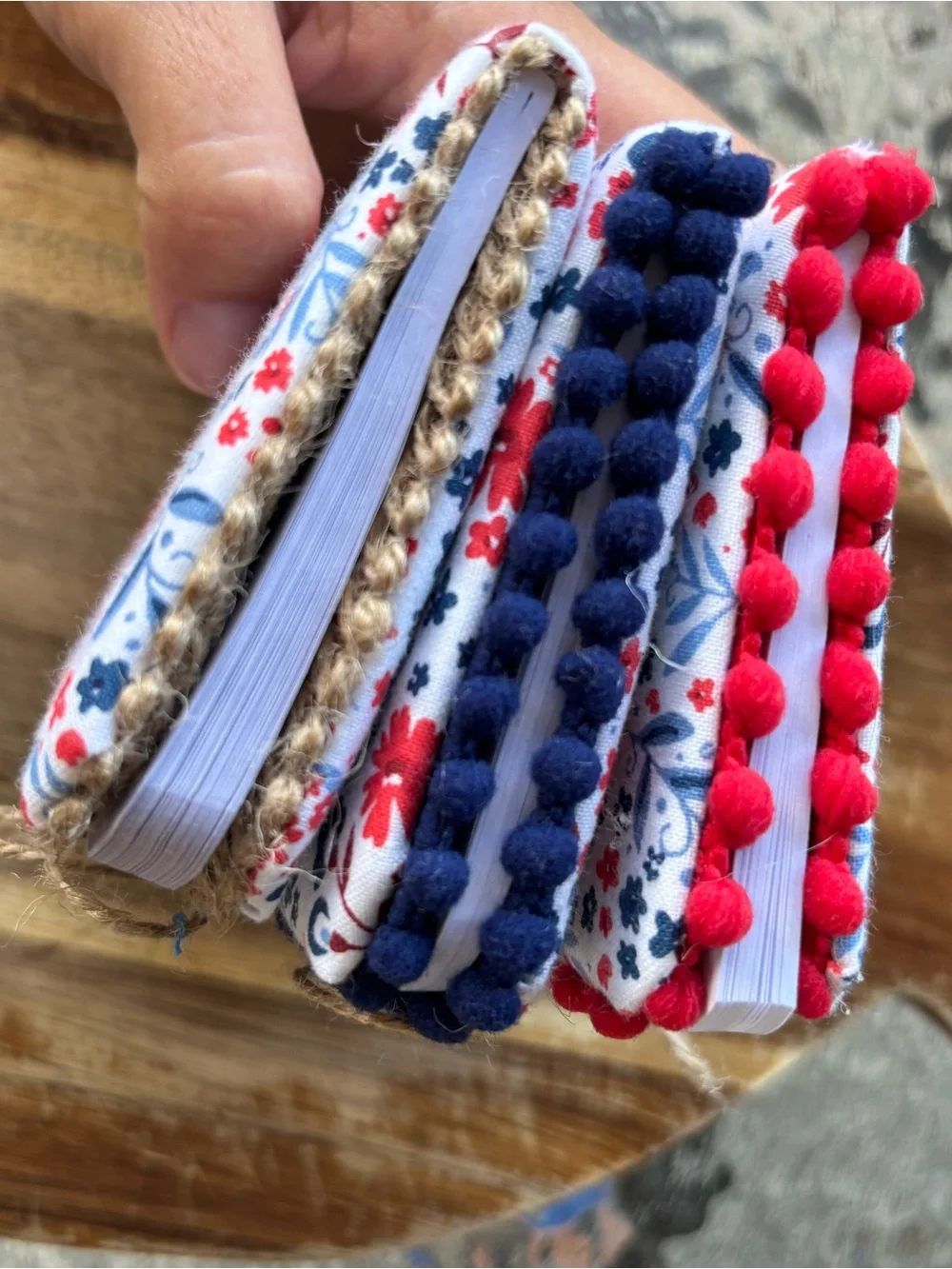Handmade Fabric Covered Mini Journals Floral Red & Blue Size 4.75x3.5 60 Pages